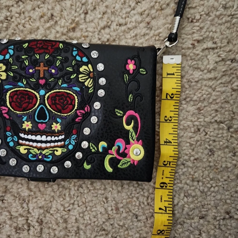 Dia De Muertos Halloween Rhinestone Skull‎ Embroidery Strappy Purse